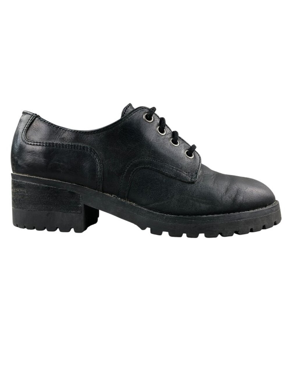 Sandra Miller Women's Size 8.5M Bentley Y2K Black Leather Lace-Up Chunky Loafers